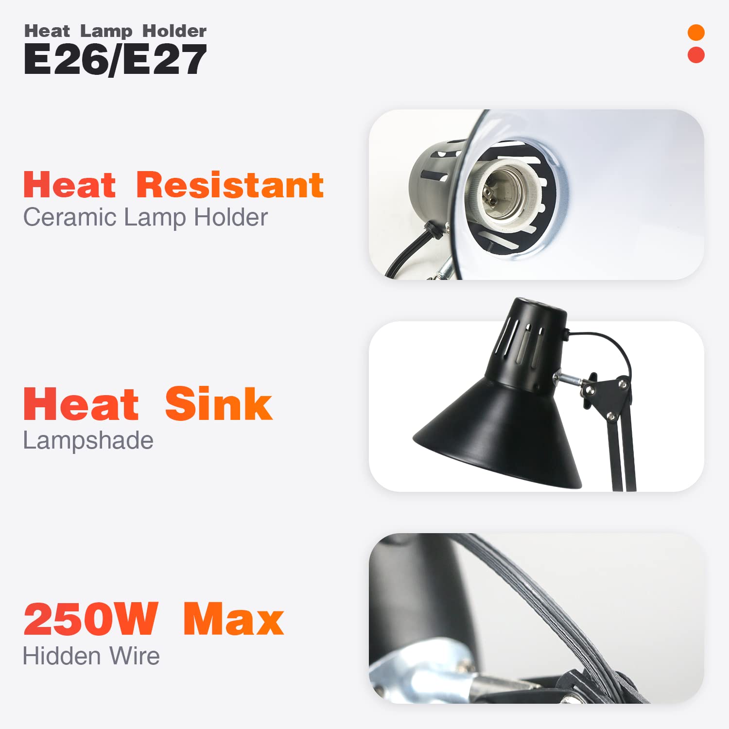 Extra Tall Reptile Heat Lamp Floor Light Stand Fits E26/E27 Bulbs (Not Included) 250W Max Wire Adjustable Swing Arm Terrarium Stand Reptile Plant Light Fixture Lamp Holder