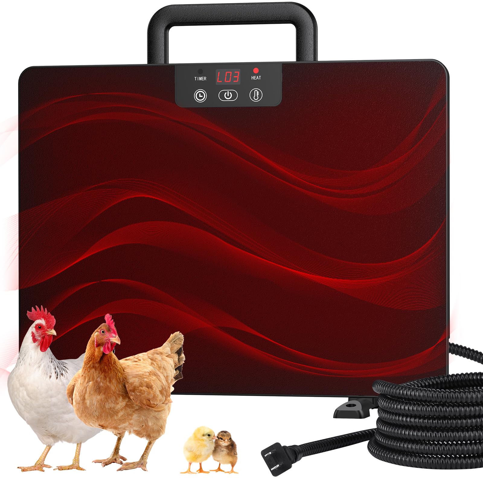 Kesfitt Chicken Coop Heater,Radiant Heat Panel with Handle,5 Timing Setting and 3 Temperature Levels,100/200 Watts Energy Efficient Safer Than Brooder Lamp,3 Installation Style