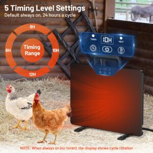 Kesfitt Chicken Coop Heater,Radiant Heat Panel with Handle,5 Timing Setting and 3 Temperature Levels,100/200 Watts Energy Efficient Safer Than Brooder Lamp,3 Installation Style