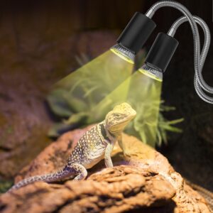 NBIIUYIGE Reptile Heat Lamp, Dual-Head UVA UVB Reptile Light, Heating Lamp with Cycle Timer, Heat Lamp for Reptiles Bearded Dragon Turtle Crab Snake Lizard, Separate Control, 3 Basking Bulbs Light