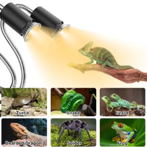 NBIIUYIGE Reptile Heat Lamp, Dual-Head UVA UVB Reptile Light, Heating Lamp with Cycle Timer, Heat Lamp for Reptiles Bearded Dragon Turtle Crab Snake Lizard, Separate Control, 3 Basking Bulbs Light