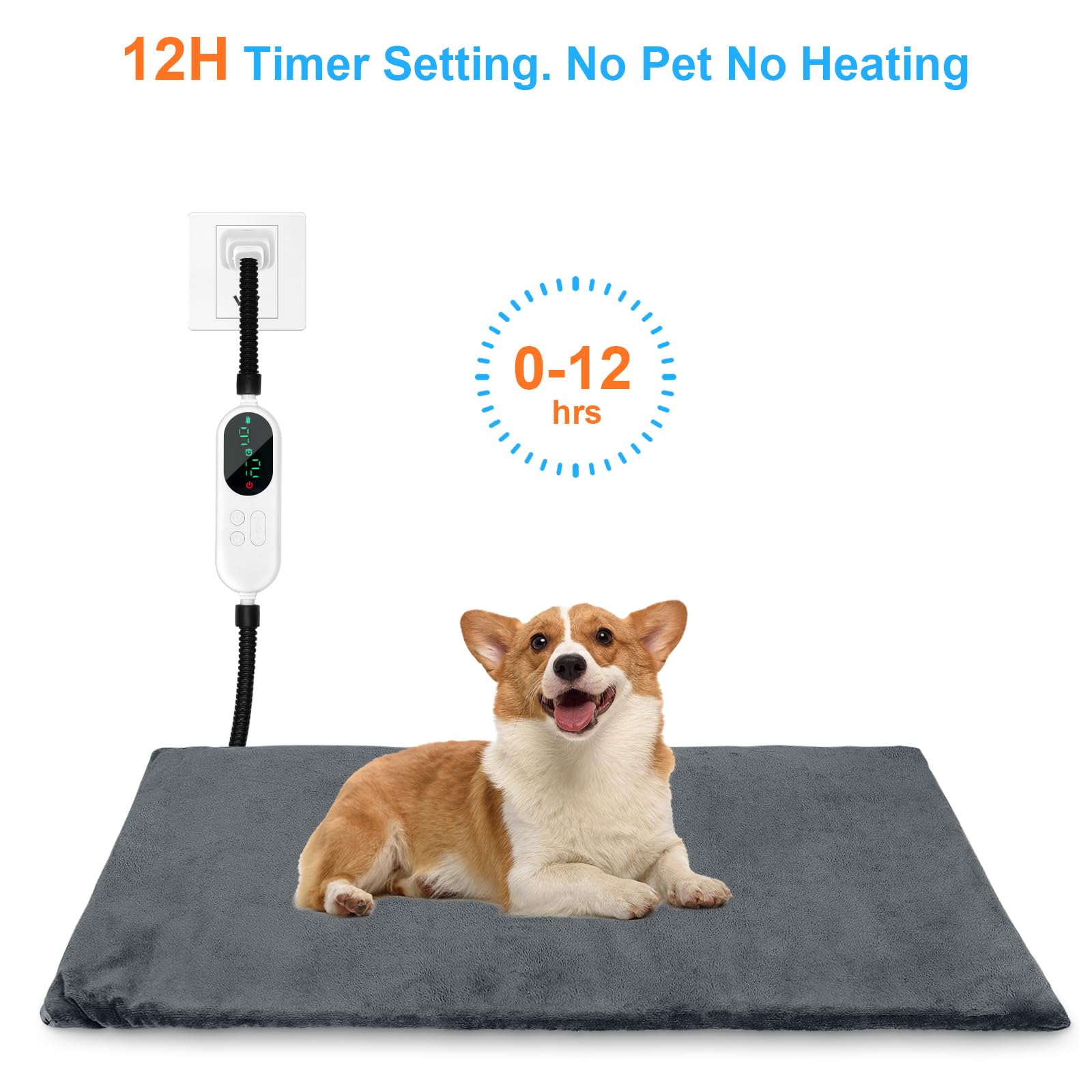 Pet Heating Pad for Dogs and Cats,Dog Cat Heating Pad with Auto Timer and Chew Resistant Cord, 9 Adjustable Temperature Waterproof Heated Pet Bed Mat,27.5 x 17.7 inches…