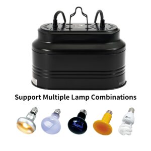 Giangarden Dual Reptile Light Fixture with 2 Different Switches, Deep Dome Reptile Heat Lamp Fixture fit E26 Reptile Lamp, UVB Reptile Light Fixture Kit Perfect for Reptiles Amphibians