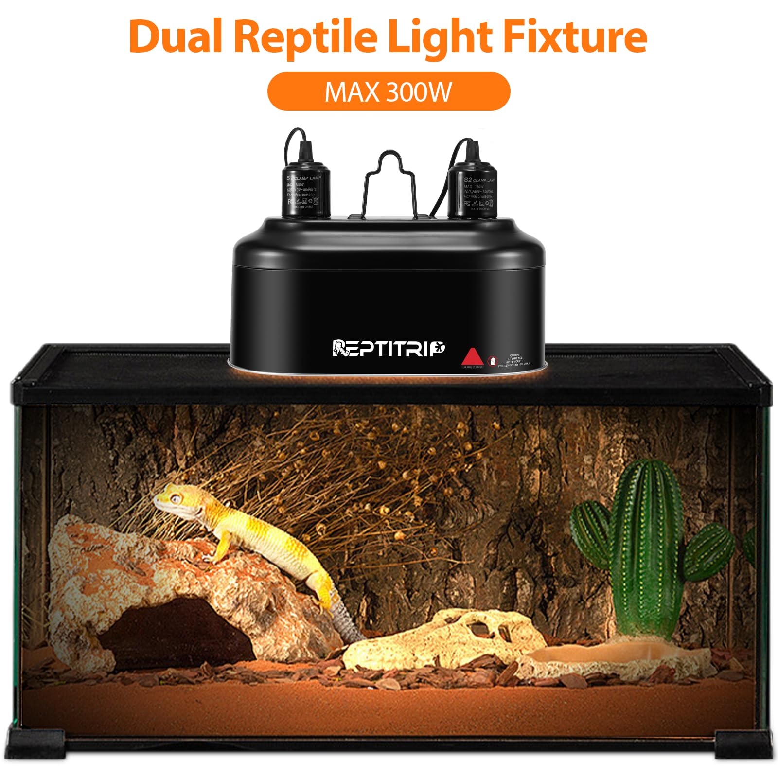 REPTITRIP Dual Reptile Light Fixture, Suitable for Reptile Heat Lamp and UVB Reptile Light, Maximum 150W, Reptile Lighting Accessories, Improve UVB and Heat Lamp Performance E26 Socket