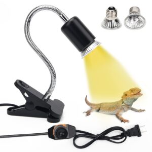 Catcan 50W Reptile Heat Lamps, UVA UVB Reptile Light with 2 Heat Bulbs, 360°Rotatable Clips Adjustable Switch Heat Lamp for Turtle Lizard Snake Aquarium Amphibian Yellow Light