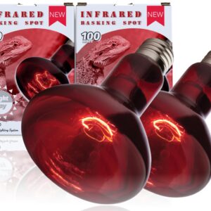 ReptiKing Red Basking Bulb for Reptiles, 2 Pack 100W Upgraded Infrared Basking Spot, Reptile Night Heating Bulb Light, Red Heat Lamp Bulb for Bearded Dragon Turtle Chicken