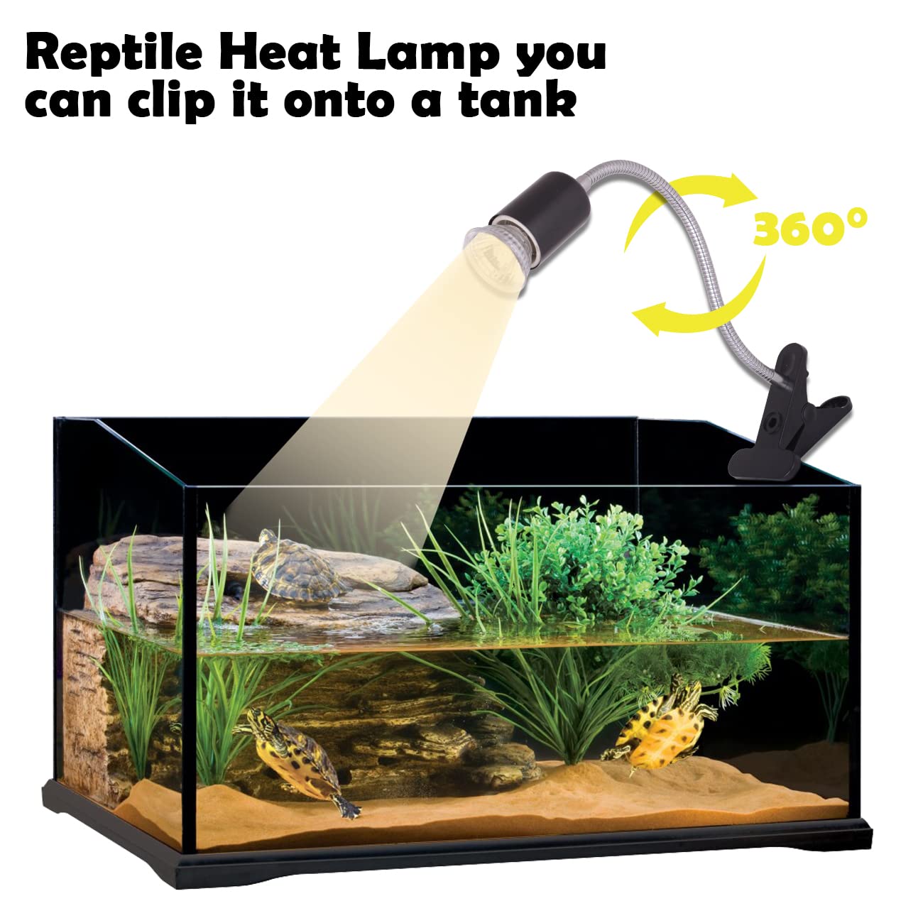 Reptile Heat Lamp, UVA UVB Reptile Light Basking Spot Lamp, UVA UVB Reptile Light, Aquatic Turtle Heating Lamp, Adjustable and Timed Terrarium Heat Lamps with 360° Rotatable Hose (Black)