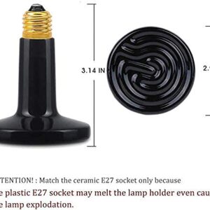 WUHOSTAM 2 Pack 100W Infrared Ceramic Heat Lamp, Black Reptile Heat Bulb No Light Emitter, Pet Heater for Aquarium and Terraium, Chicken Coop, Lizard, Turtle, Brooder, Snake, No Harm, ETL Listed