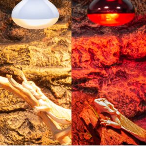 REPTI ZOO 100W Reptile Heat Lamp Bulbs Combo, Upgraded 2 Pack Day & Night Basking Spot Light, UVA Daylight Heating Lamp & Infrared Heat Lamp for Reptiles & Amphibians