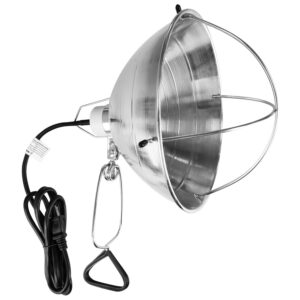 simple deluxe clamp lamp light with 10.5 inch aluminum reflector and bulb guard up to 250 watt e26 socket (no bulb included) 6 feet 18/2 sjt cord, silver, 10.5 inch clamp light