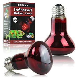 LUCKY HERP 50W Reptile Heat Lamp Bulbs 2 Pack, Reptiles & Amphibians Infrared Basking Spot Lamp, Heat Light Bulb for Turtle, Bearded Dragon, Lizard