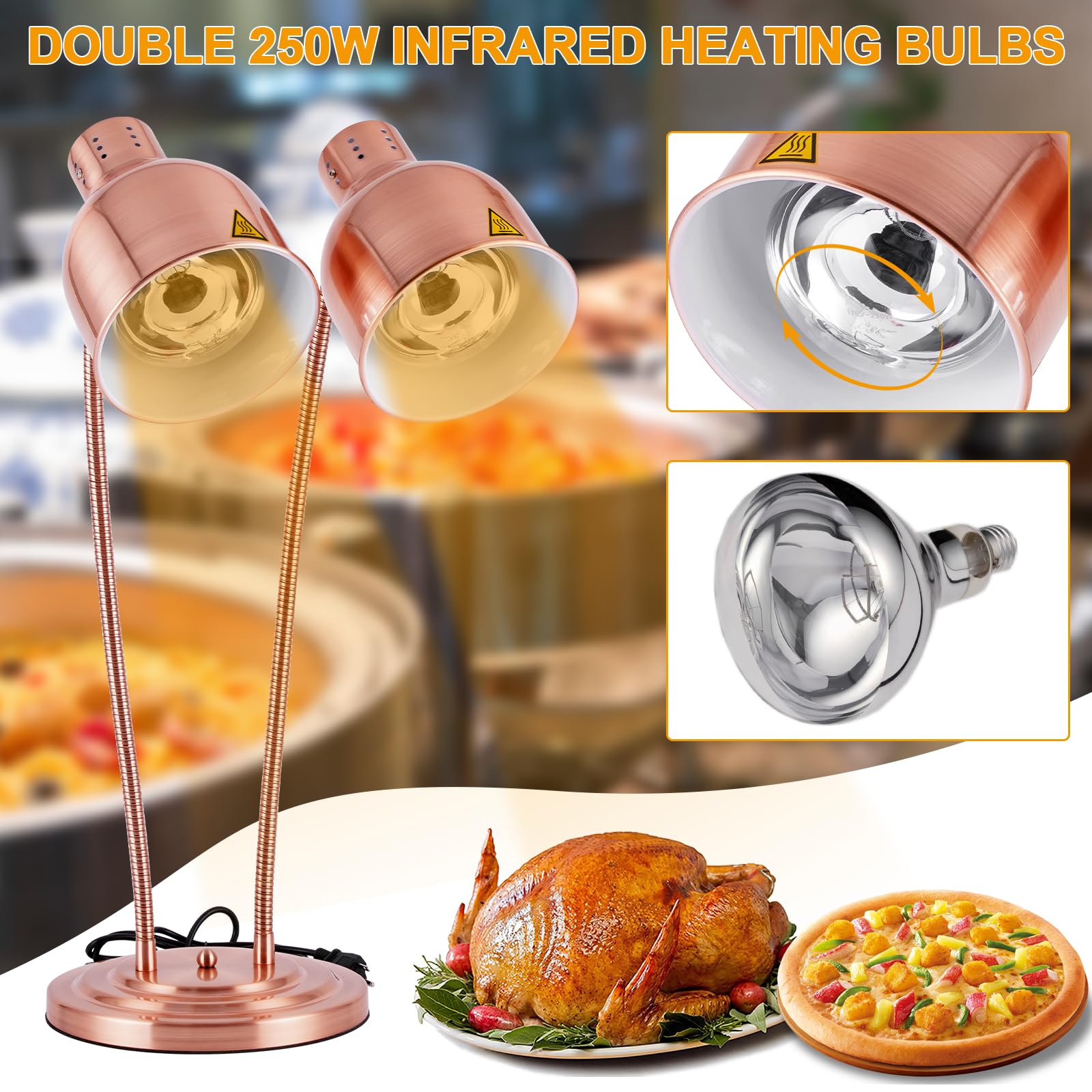 YMJOINMX Food Warmer Lamp Heat Lamp with Bulbs for Food Heating Lamp Commercial Food Buffet Warmer Lamp Restaurant Food Service