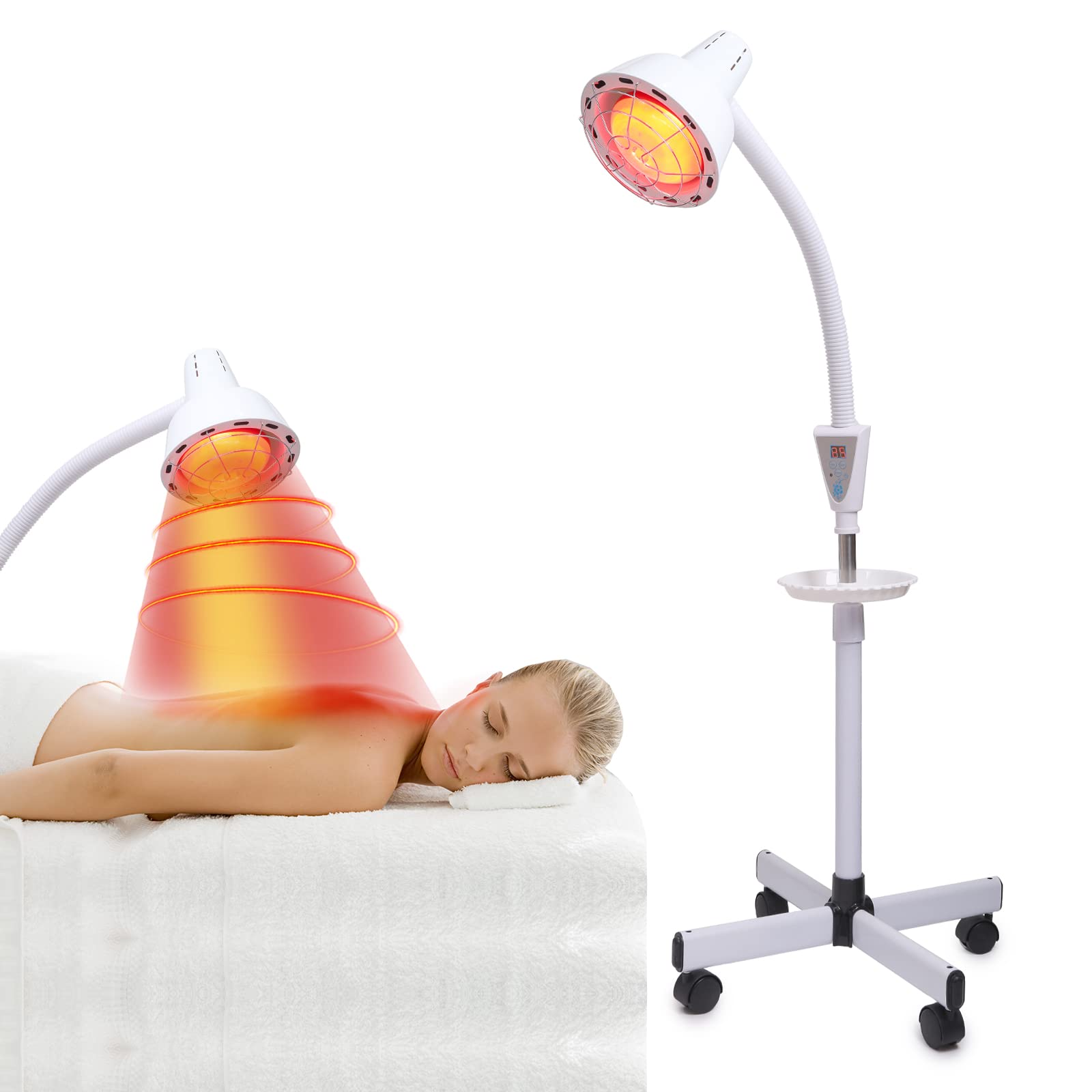 LHCYLDQ Infrared Light,275W Red Near Infrared Heat Lamp for Relieve Joint Pain and Muscle Aches,Adjustable Red Light Standing Lamp Set(White)