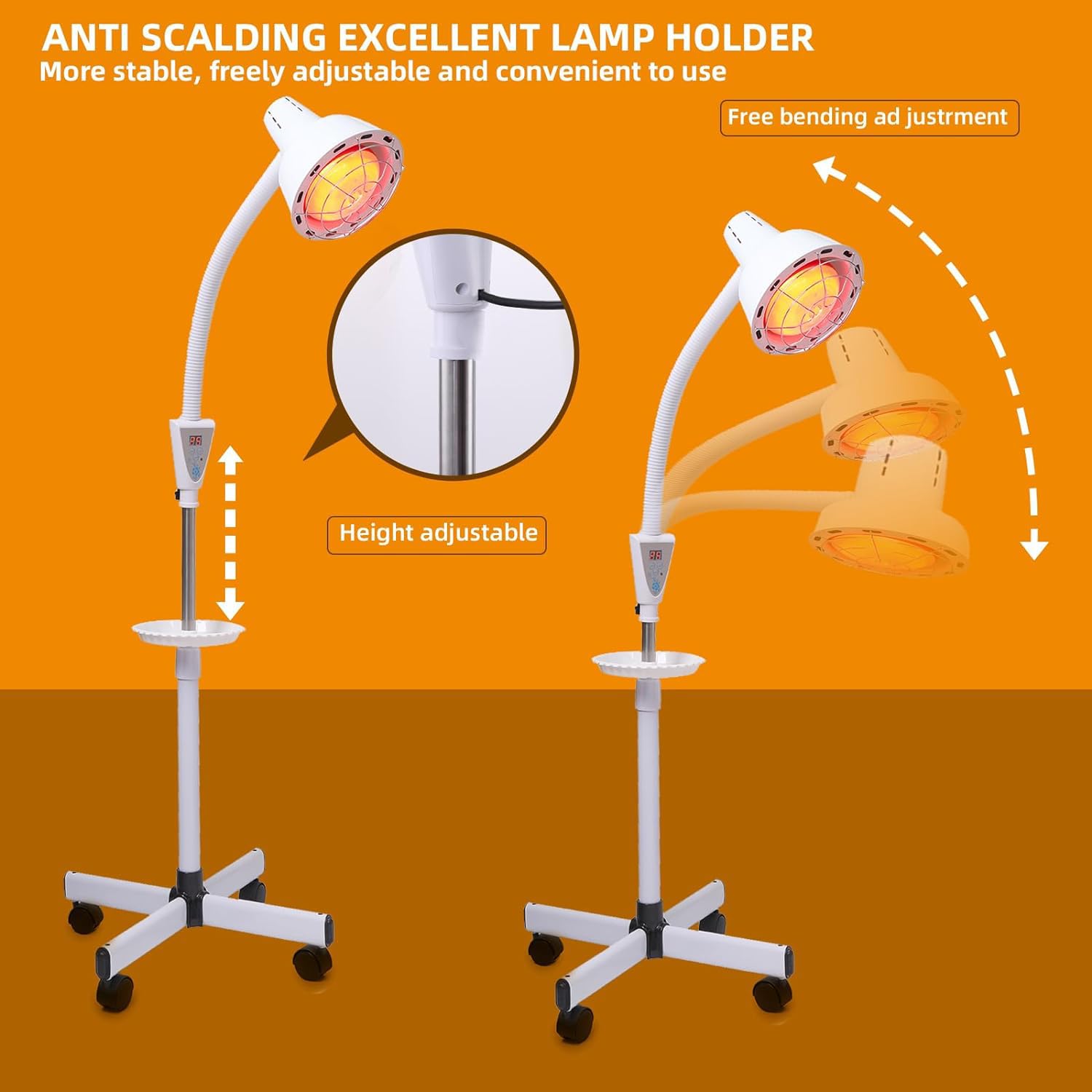 LHCYLDQ Infrared Light,275W Red Near Infrared Heat Lamp for Relieve Joint Pain and Muscle Aches,Adjustable Red Light Standing Lamp Set(White)