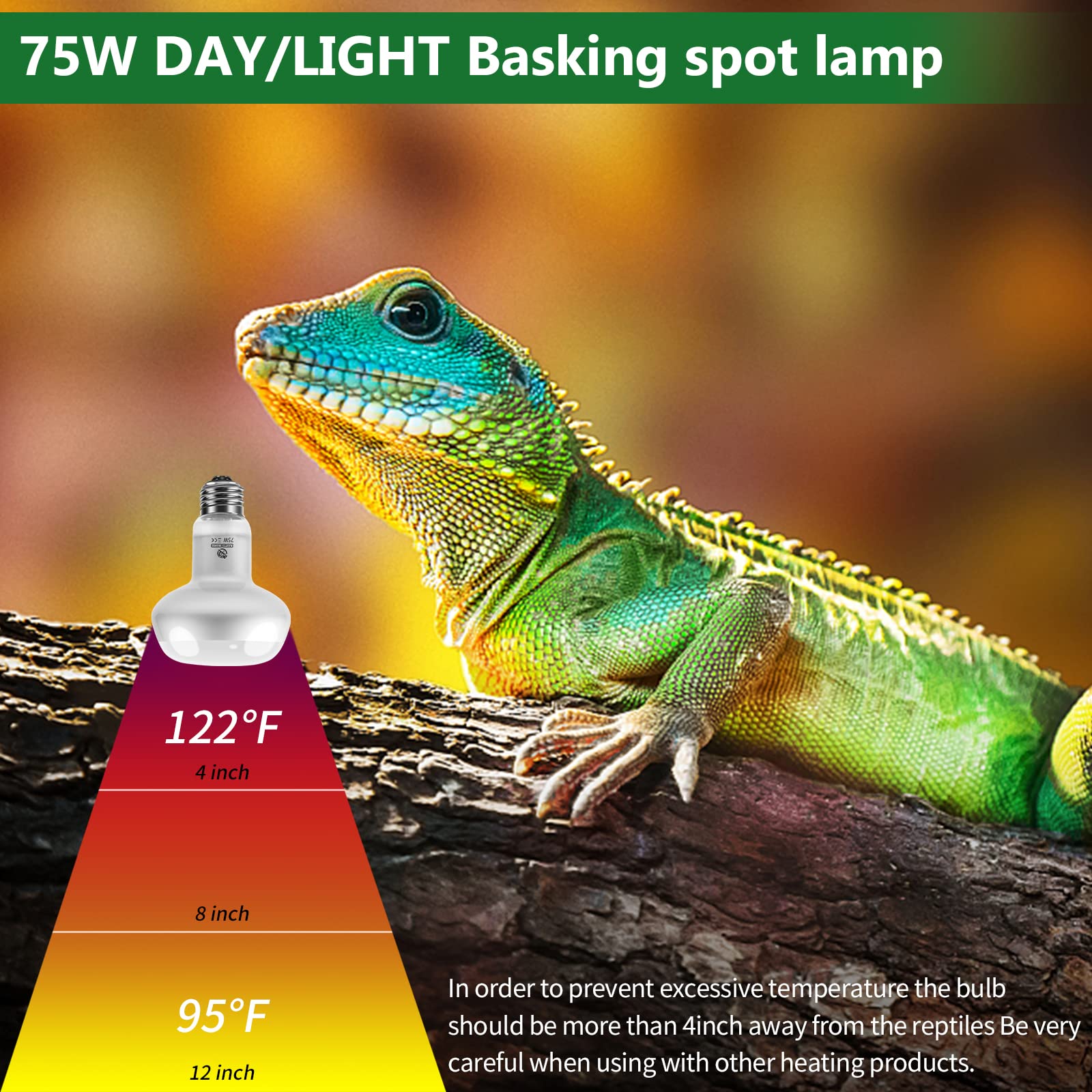 REPTI HOME Reptile Heat Lamp Bulbs Intense 100W 4 Pack, Reptiles & Amphibians UVA Basking Spot Lamp Bulb,Simulate Natural Sunlight Reptile Daylight Heat Bulb for Bearded Dragon, Snake