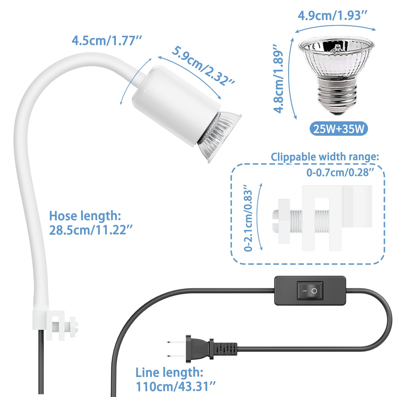 Moonorange Reptile Heat Lamp, 360° Rotatable UVA/UVB Light Lamp with 2 Pack Basking Bulbs (25W + 35W), Suitable for Bearded Dragon, Reptiles, Turtle, Lizard, Snake (White)