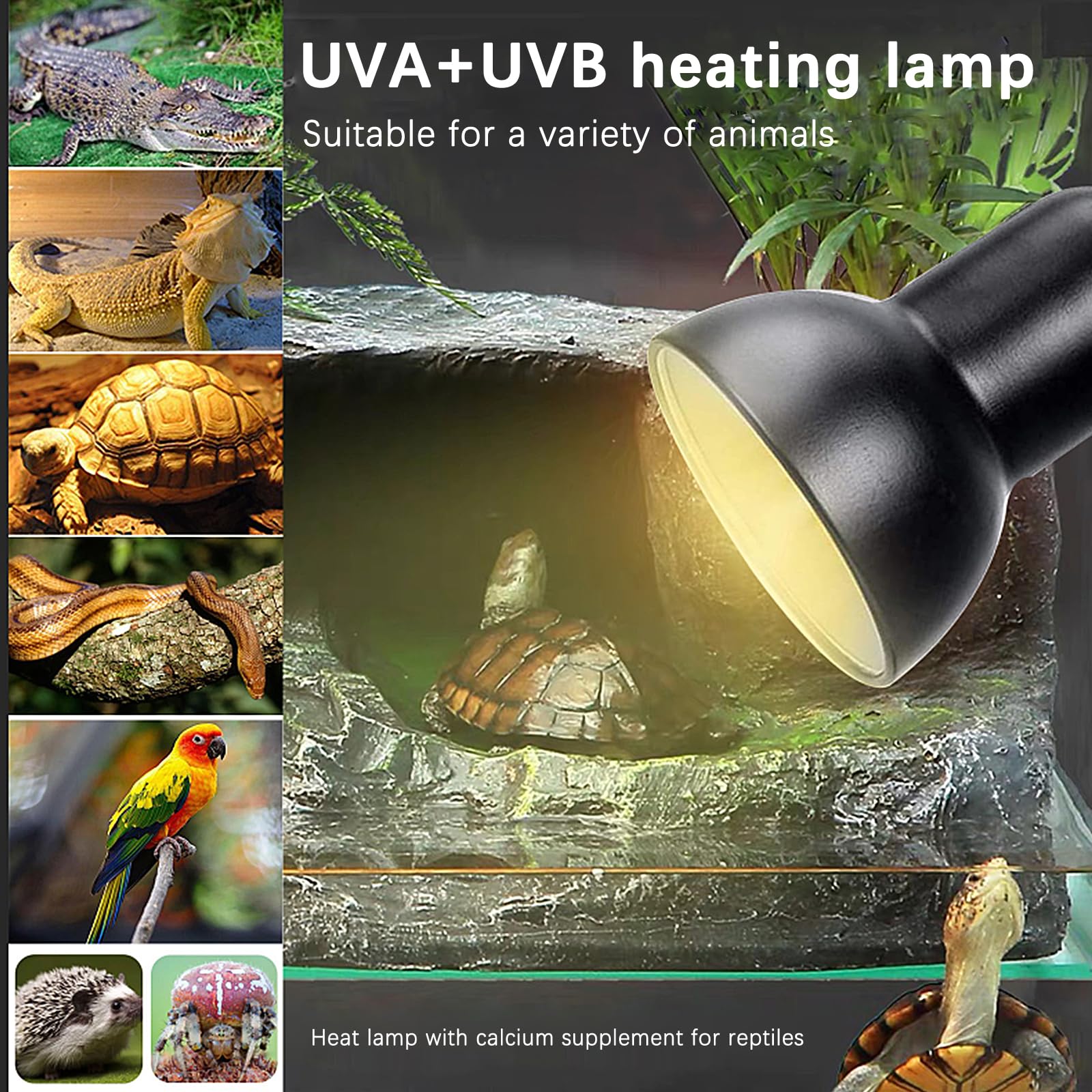 Smiletag Reptile Heat Lamp, Turtle Tank Light, Tortoise Heat Lamp, UVA UVB Reptile Light, Turtle Basking Light, Heating Lamp for Reptiles with Bulbs(25w+50w)