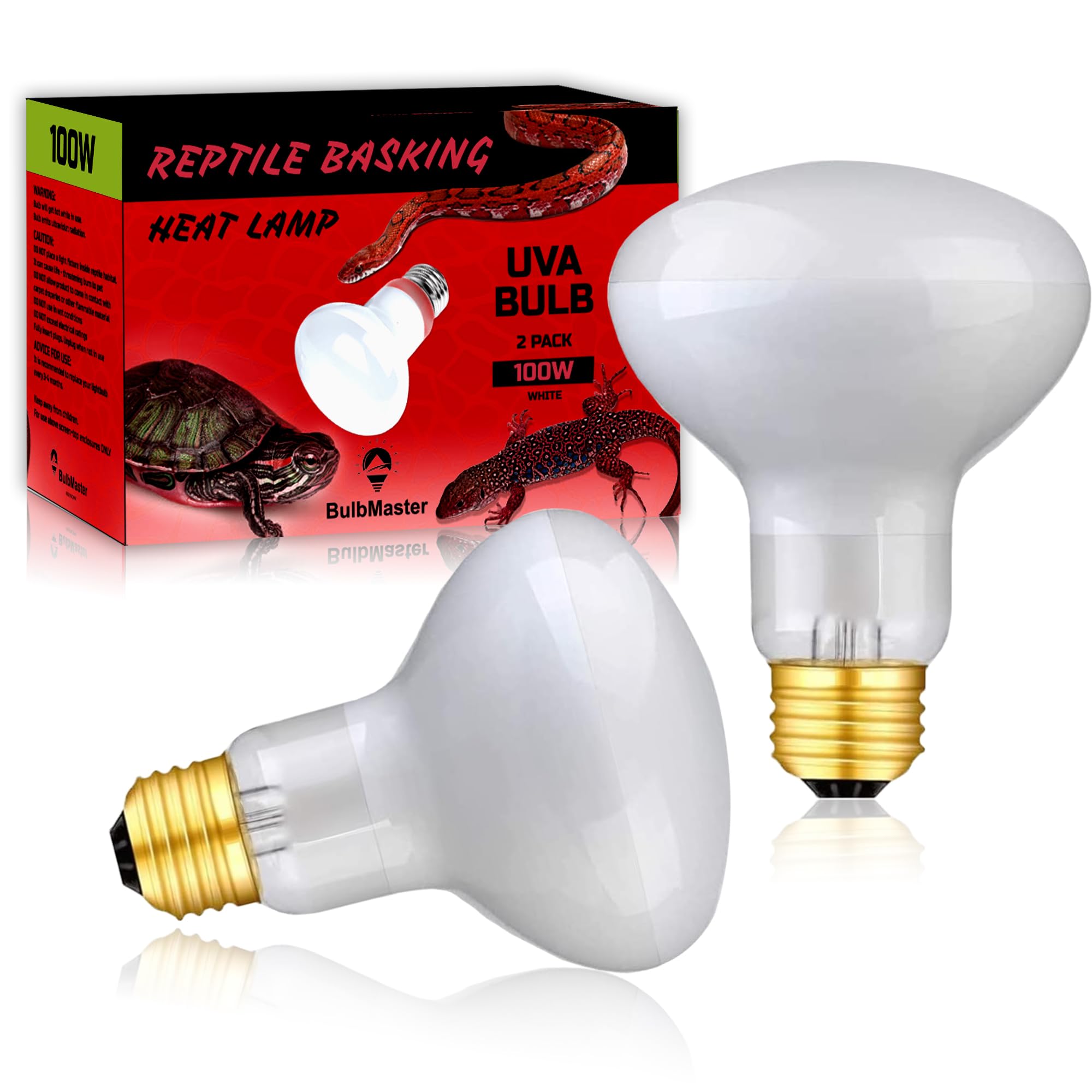 BULBMASTER Reptile Heat Lamp Bulb 100 Watts UVA Basking Light for Reptiles and Amphibian, Basking Light for Bearded Dragon, UVA Reptile Light Bulb E26 Base 2 Pack