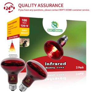 REPTI HOME Infrared Reptile Heat Lamp Bulbs,2 PCS 100W Reptiles & Amphibians Infrared Basking Spot Lamp Bulb, Red Heat Emitter light for Chickens Coop