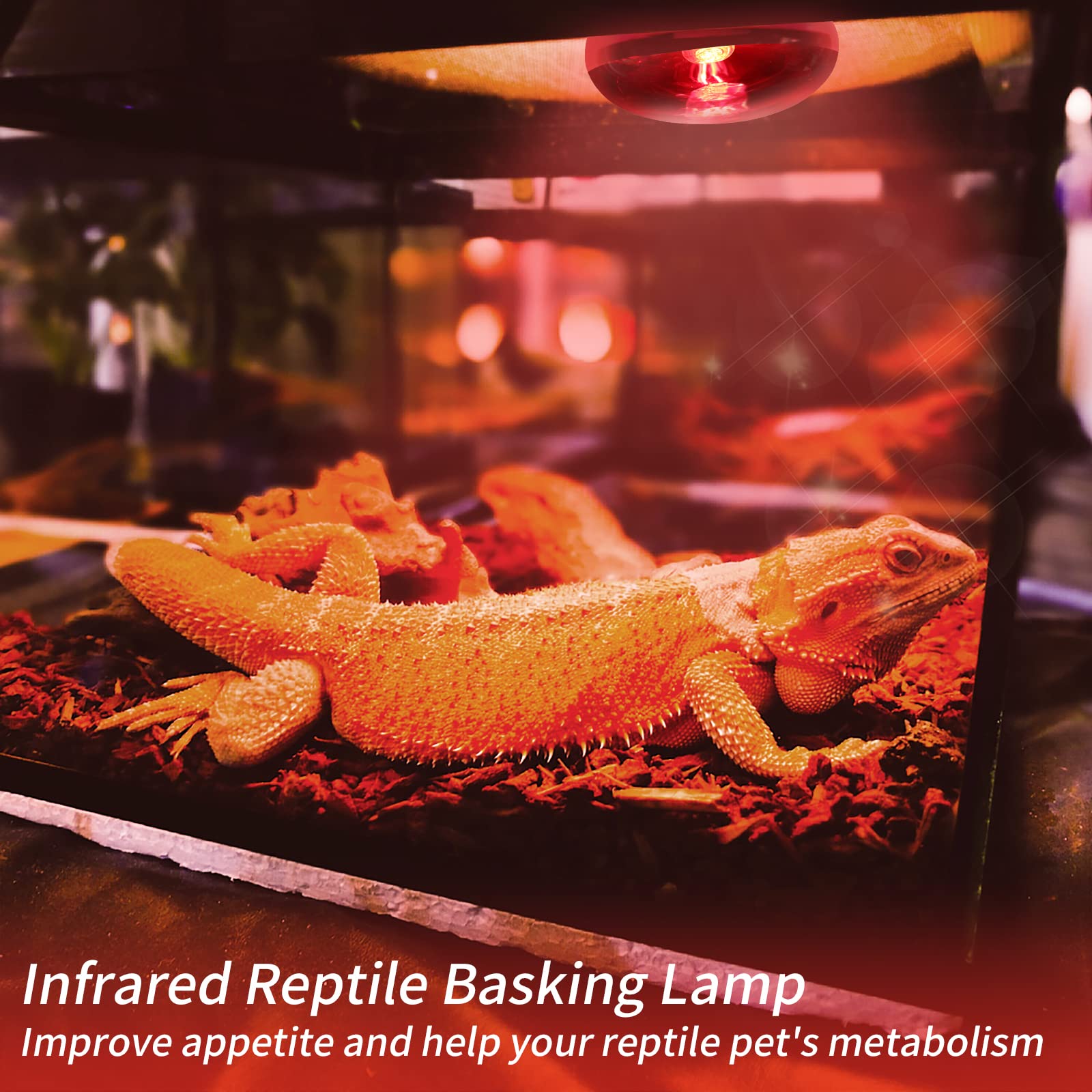 REPTI HOME Infrared Reptile Heat Lamp Bulbs,2 PCS 100W Reptiles & Amphibians Infrared Basking Spot Lamp Bulb, Red Heat Emitter light for Chickens Coop