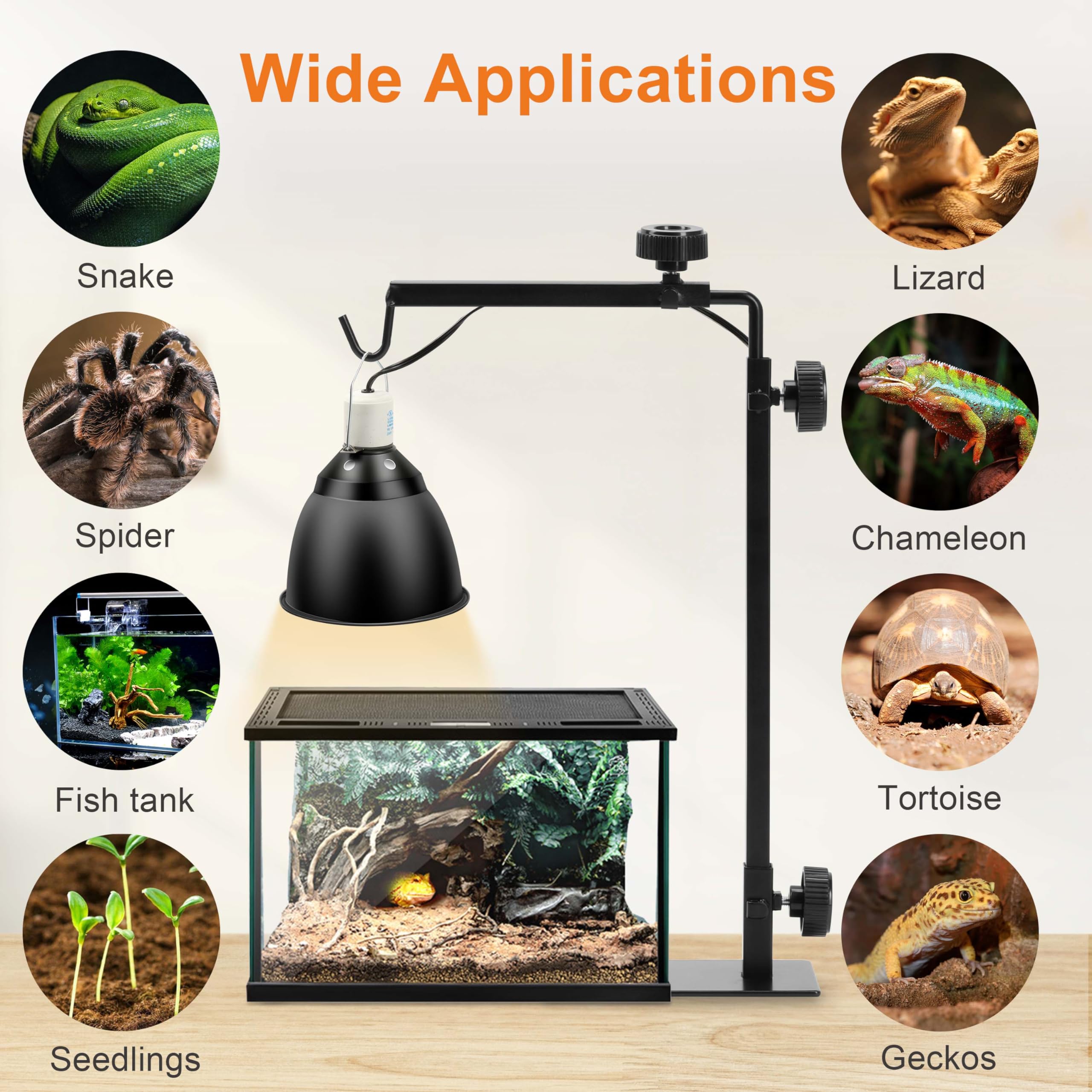 Simple Deluxe Reptile Lamp Stand Adjustable 14-26 inch Metal Bracket Floor Light Holder for Reptile Glass Terrarium Heating Light, Amphibian and Aquarium Tank