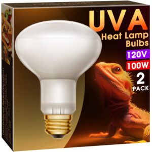 briignite heat lamp bulbs, uva reptile light, 100w reptile heat lamp bulbs, e26 base basking spot bulb for reptile, full spectrum heat light bulb for turtle lizard tank, bearded dragon, 2 pack