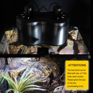 ReptiKing Reptile Dual Dome 12inch, Fits Reptile Light/Heat Lamp/UVB Light, Max. 160W each,Patent Design K8561, Reptile Light Fixture