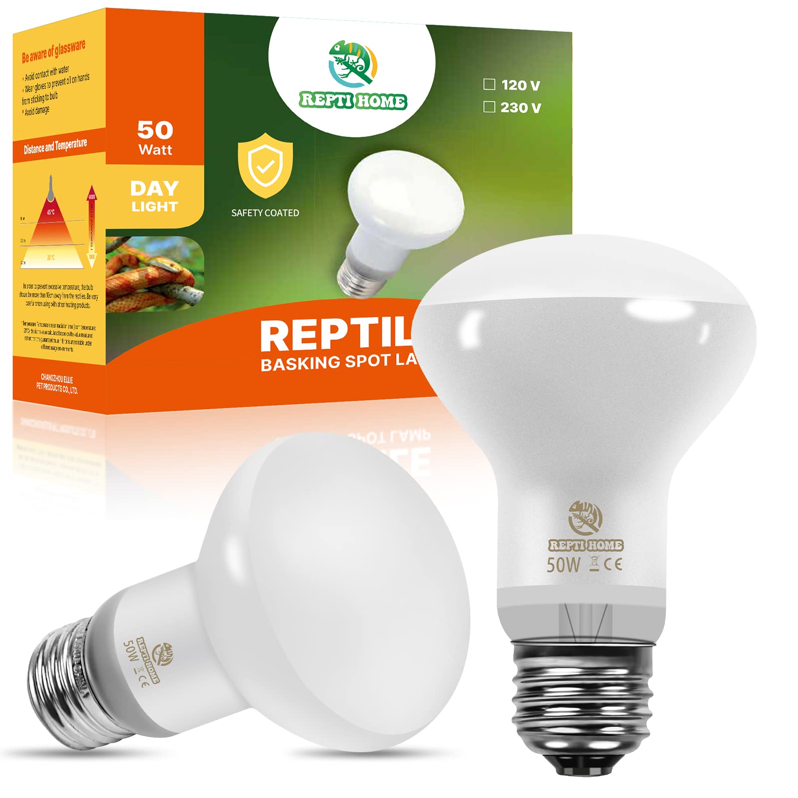 REPTI HOME Reptile Heat Lamp Bulbs,50W 2 Pack Reptiles & Amphibians UVA Basking Spot Lamp Bulb, Explosion-Proof Reptile Daylight Heat Bulb for Bearded Dragon, Lizard, Turtle