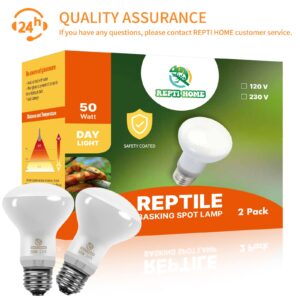 REPTI HOME Reptile Heat Lamp Bulbs,50W 2 Pack Reptiles & Amphibians UVA Basking Spot Lamp Bulb, Explosion-Proof Reptile Daylight Heat Bulb for Bearded Dragon, Lizard, Turtle