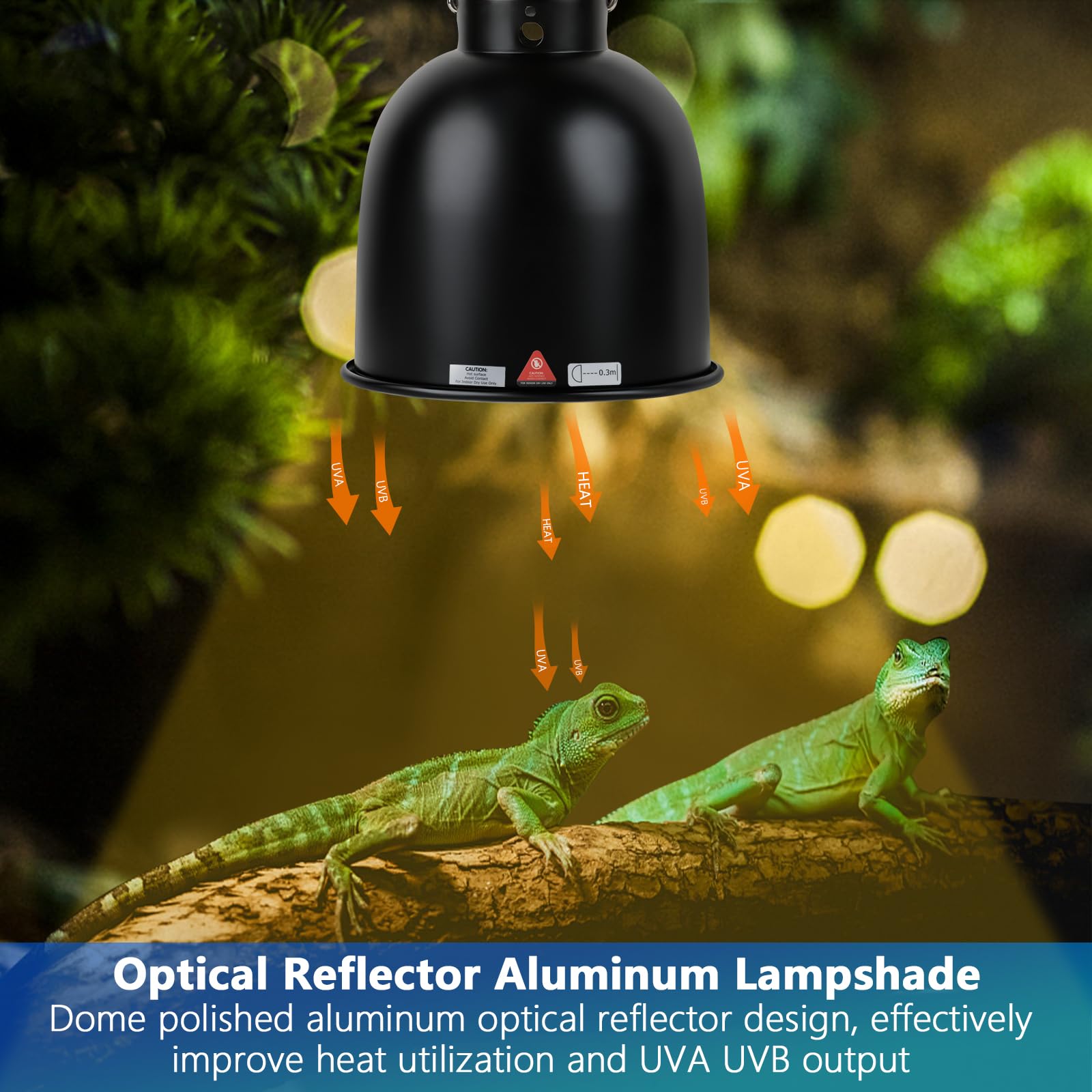 REPTI HOME Reptile Light Fixture, 5.5 inch Optical Reflection Deep Dome Heat Lamp Fixture, UVB Heat Basking Lamp Fixture for Amphibian Reptile Terrariums