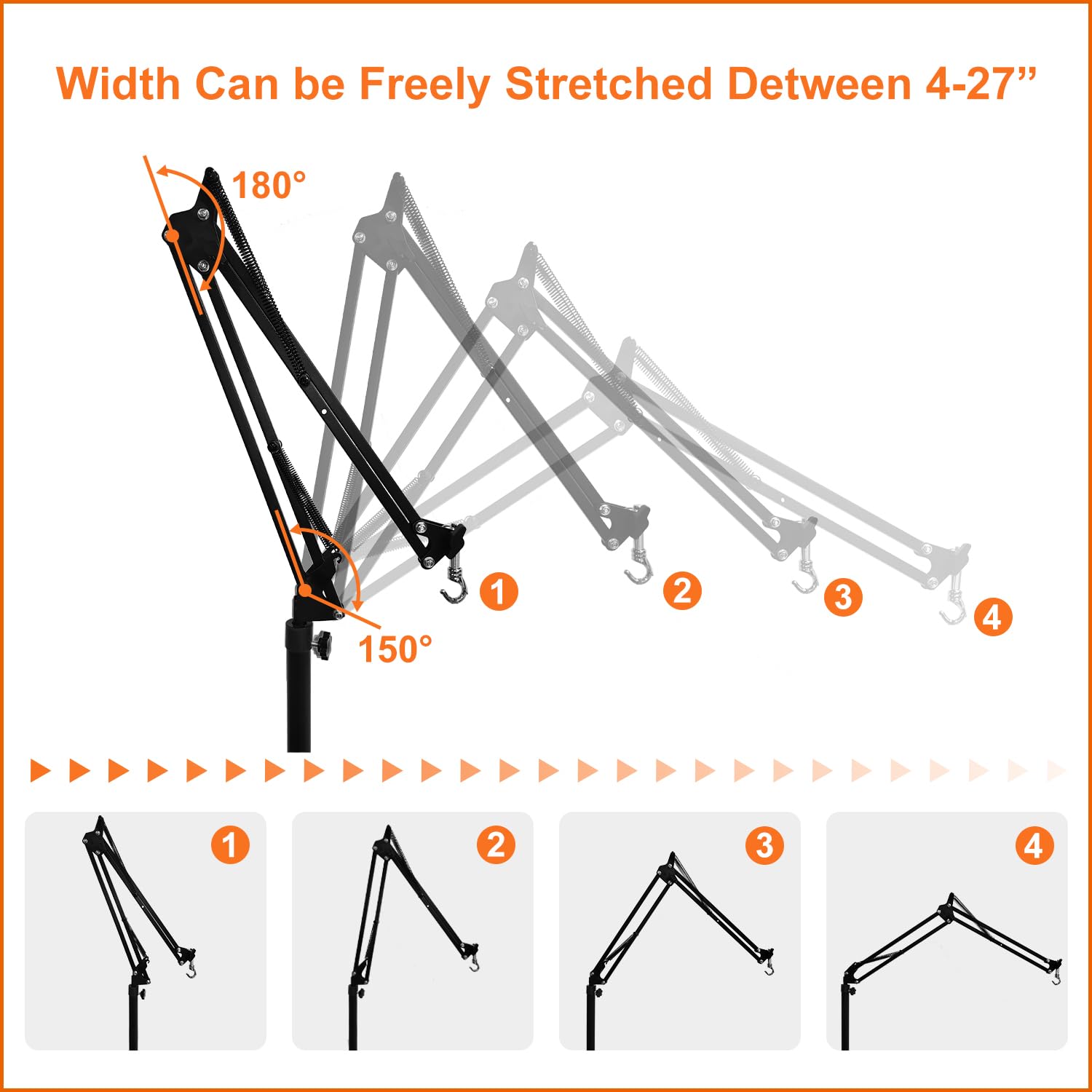 82" Reptile Dual Lamp Stand with Two 16" Hooks, Hang 10.5 Lbs Very Stable, Reptile Heat Light Stand with 6.9 Lbs Metal Base, Height Adjustable from 15" to 82", Tablet Floor Stand