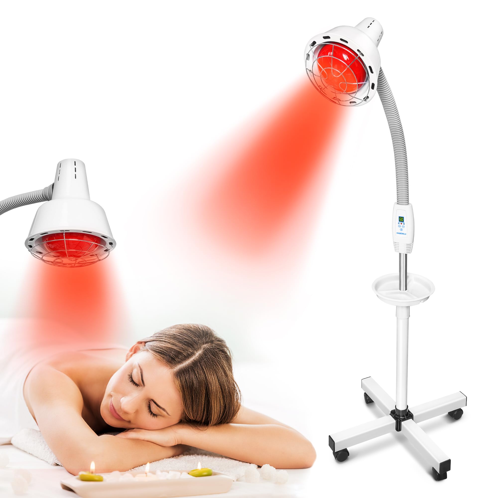 HABEWLU Infrared Light Red Heat Lamp 275W Near Red Infrared Heat Lamp for Relieve Joint Pain and Muscle Aches Body, Standing Heat Lamp with 10 Heat Setting 5-60 min Timer