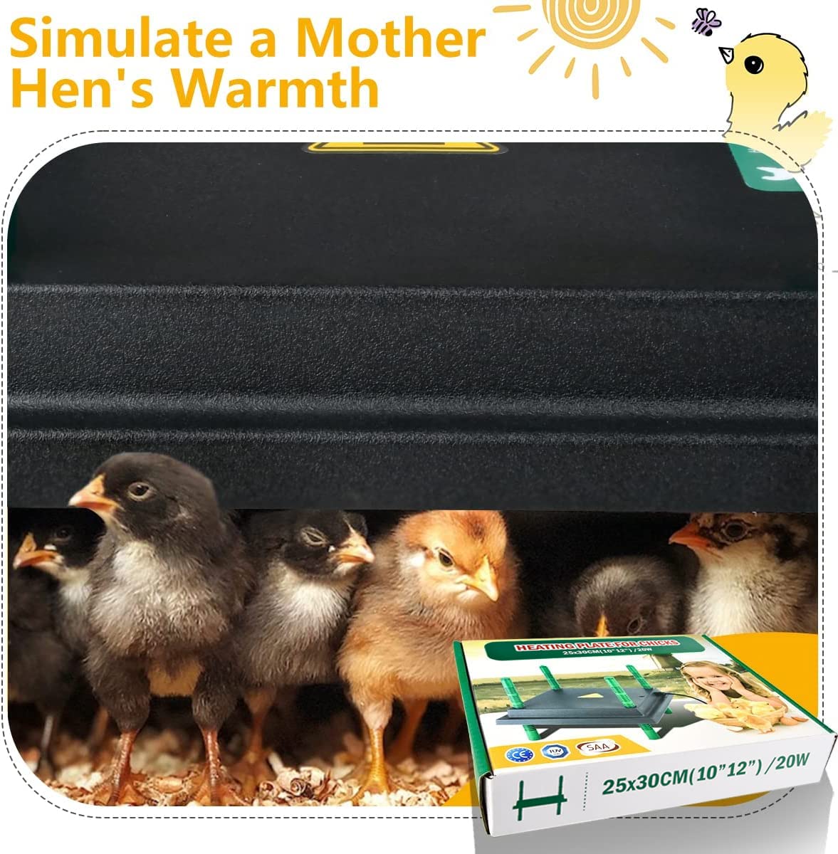 Kufika Chick Brooder Heating Plate - 12" x 10" Adjustable Height Brooder Heat Plate for Chicks and Ducklings, Warms Up to 20 Chicks