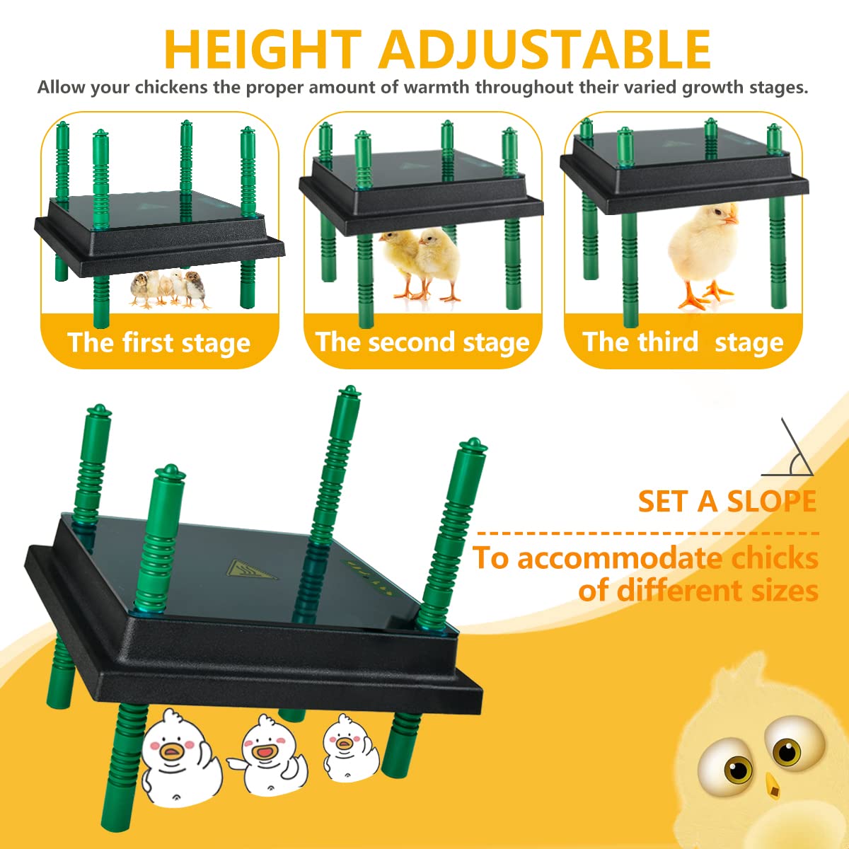 Kufika Chick Brooder Heating Plate - 12" x 10" Adjustable Height Brooder Heat Plate for Chicks and Ducklings, Warms Up to 20 Chicks