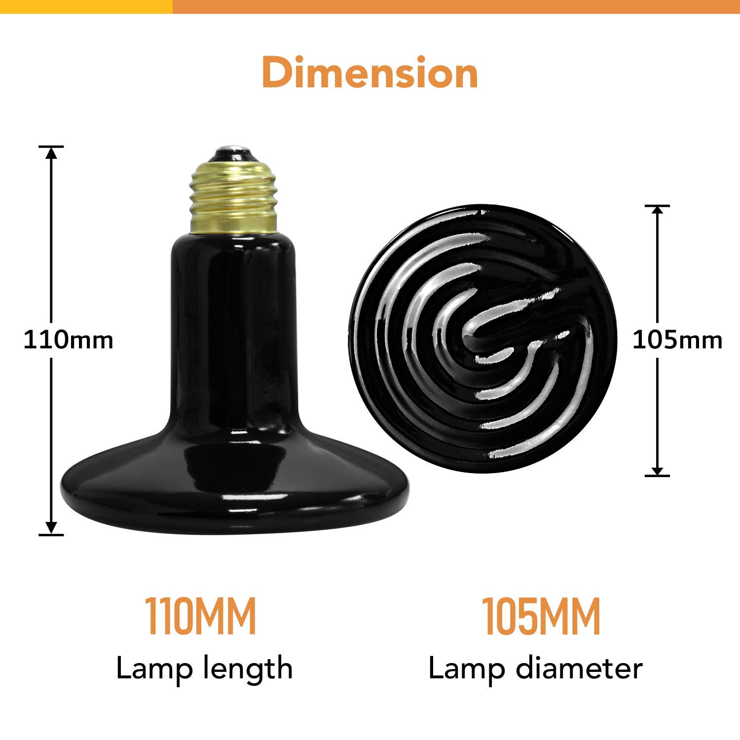 Simple Deluxe Reptile Heat Lamp Bulb Ceramic Heat Emitter 40W/60W/100W/150W/250W, No Light Emitting Brooder Coop Heater for Amphibian Pet & Incubating Chicken,Black