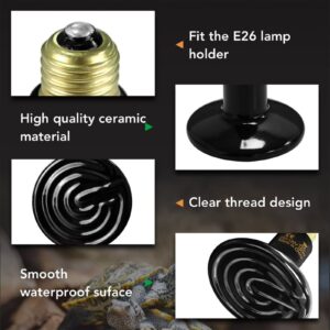 Simple Deluxe Reptile Heat Lamp Bulb Ceramic Heat Emitter 40W/60W/100W/150W/250W, No Light Emitting Brooder Coop Heater for Amphibian Pet & Incubating Chicken,Black