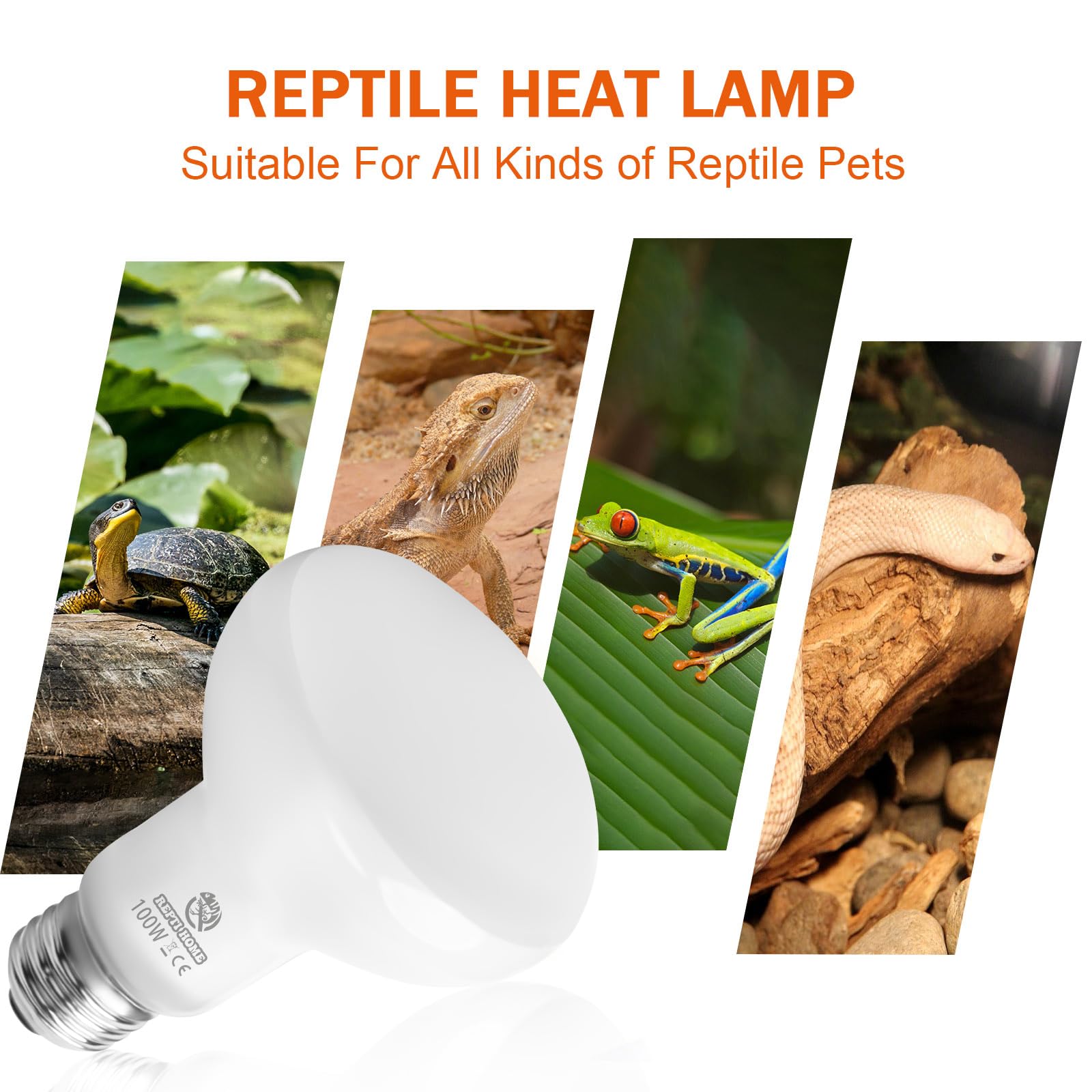 REPTI HOME Reptile Heat Lamp Bulbs, Simulate Natural Sunlight Heat Light Bulb, 2 Pack 100W Amphibian Terrarium Basking Spot Lamp for Reptile, Bearded Dragon, Lizard, Turtle, Snake