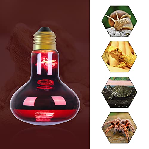 Infrared Heat lamp Basking Spot Light Bulb，LEDESIGN 75 Watt Red Heat Lamp Bulbs for Reptiles and Amphibian Use, 2 Packs (Red)