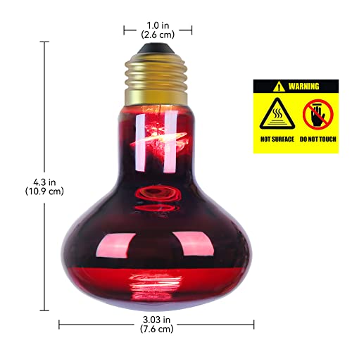 Infrared Heat lamp Basking Spot Light Bulb，LEDESIGN 75 Watt Red Heat Lamp Bulbs for Reptiles and Amphibian Use, 2 Packs (Red)