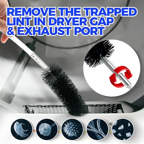 Holikme 60 Feet Dryer Vent Cleaner Kit,Lint Remover Flexible Brush and Drill Attachment Extends Up to 60Feet, 2 Synthetic Brush Head Use with or Without a Power Drill