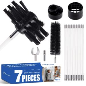 bluesea 7 pieces 40 feet dryer vent cleaner kit, reinforced nylon dryer vent cleaning kit, durable dryer vent brush vacuum attachment with flexible lint trap brush, vacuum & dryer adapters