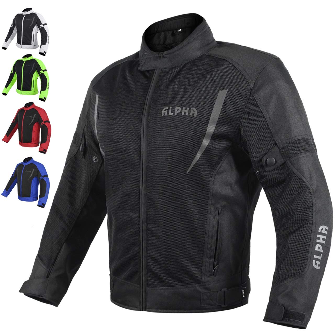 ALPHA CYCLE GEAR HI VIS MESH MOTORCYCLE JACKET FOR MENS RIDING BIKERS RACING DUAL SPORTS BIKE ARMORED PROTECTIVE... (BLACK, X-LARGE)