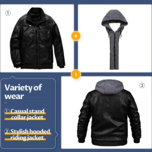 CREATMO US Men's Faux Leather Jacket Vintage Motorcycle Jacket Stand Collar Bomber Jacket Black M