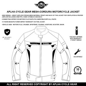 ALPHA CYCLE GEAR BREATHABLE BIKERS RIDING PROTECTION MOTORCYCLE JACKET MESH CE ARMORED (BLACK WIND, XXX-LARGE)