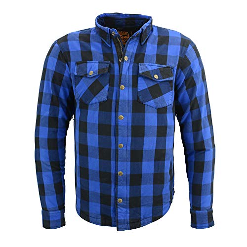 Milwaukee Leather MPM1634 Men's Plaid Flannel Biker Shirt with CE Approved Armor - Reinforced w/Aramid Fiber - 4X Blue