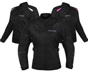 alpha cycle gear all season women motorcycle jacket waterproof riding with ce armour (black, large)