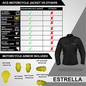 ALPHA CYCLE GEAR ALL SEASON WOMEN MOTORCYCLE JACKET WATERPROOF RIDING WITH CE ARMOUR (BLACK, LARGE)