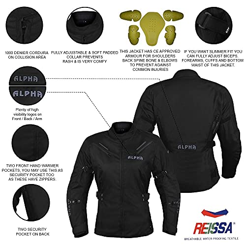 ALPHA CYCLE GEAR ALL SEASON WOMEN MOTORCYCLE JACKET WATERPROOF RIDING WITH CE ARMOUR (BLACK, LARGE)