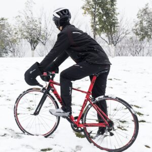 ROCKBROS Cycling Jackets for Men Winter Bike Jackets Thermal Windproof Jacket for Men Cold Weather Cycling Running Hiking Black Red