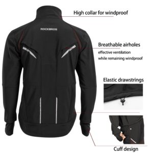 ROCKBROS Cycling Jackets for Men Winter Bike Jackets Thermal Windproof Jacket for Men Cold Weather Cycling Running Hiking Black Red